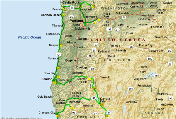 Oregon California Travel Route